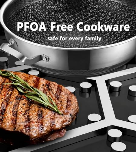 Toutrop 14 Inch Hybrid Stainless Steel Wok with Lid & Steamer Basket,Nonstick Stir Fry Pan, PFOA-Free,Stay-Cool Handle,Works on Induction,Dishwasher & Oven Safe