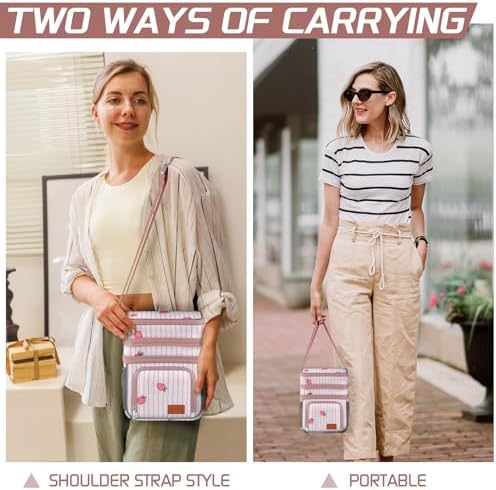 ZRSUN Insulated Lunch Bag for Women Men, Reusable 3 Layers Lunch Box Women, Expandable Reusable Water-resistant Lunch Box for Work Travel Office Picnic Hiking (Pink)