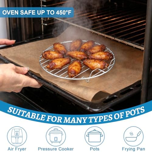P&P CHEF 10.5 Inch Cooking Rack Round for Steaming Cooling, Silver, 2 Pack