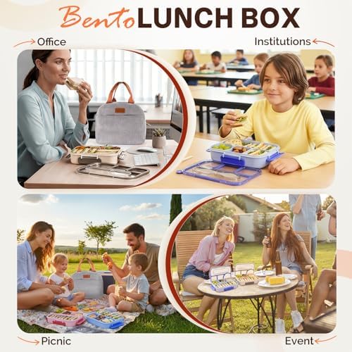 Lunch Box Set Bento Box, 4-Compartment Lunch Containers,High Capacity Lunch Tote Bags for Work, Travel, Outdoor (Grey)