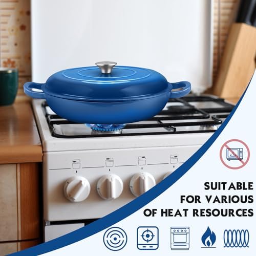 Overmont Enameled Cast Iron Dutch Oven - 3.8 QT Shallow Braiser with Recipe