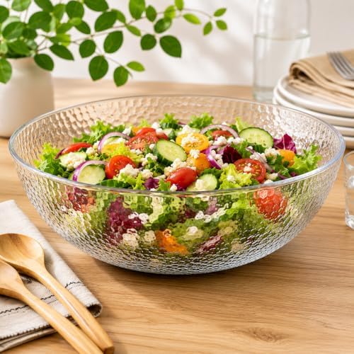 Lillian Collection Stunning Clear Plastic Round Hammered Bowl - 18" (1 Pc.) - Unique Textured Design - Perfect for Parties & Displays