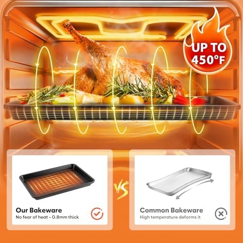 Nonstick Baking Sheet Set with Cooling Rack, 4-Piece Cookie Sheets for Baking, 0.8mm Heavy Duty Carbon Steel Oven Pans, Ceramic Coated Half Sheet, Jelly Roll Pan & Quarter Sheet, PFOA/PTFE Free