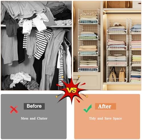 5-Tier Stackable Closet Storage Shelves, Closet Organizers and Storage Basket, Foldable & Stackable Closet Organizers for Closet System, Space-Saving Closet Shelf for Home ,White(Patent No. 30022416)