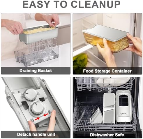 QYKIC Safe Mandoline Slicer,Vegetable Potato Slice Food Cutter for Kitchen,Thickness Adjustable Upright Veggie Chopper for Fast Meal prep (Sliver)