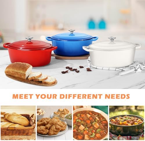 TeamFar 7QT Oval Dutch Oven, Enameled Cast Iron Dutch Oven Pot with Lid