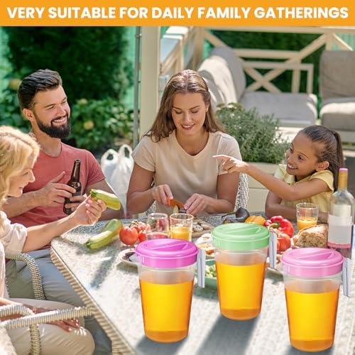 Honeydak 12 Pcs Clear Plastic Pitcher with Lid Handle,70 Oz,Colorful