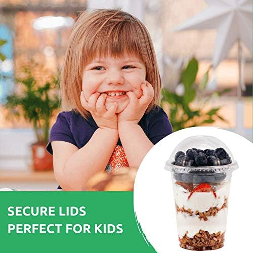 Aatriet 12 oz Clear Plastic Parfait Cups with Insert 3.25oz & Dome Lids No Hole - (50 Sets) Yogurt Fruit Parfait Cups for Kids, for Dips and Veggies, Take Away Breakfast and Snacks. No Leaking