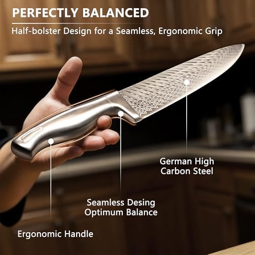 Knife Set, Astercook 21 Pieces Kitchen Knife Set with Built-in Sharpener, German Stainless Steel Knife Block Set, Razor-Sharp Knives with Full-tang Handle, Dishwasher Safe Kitchen Utensils Set