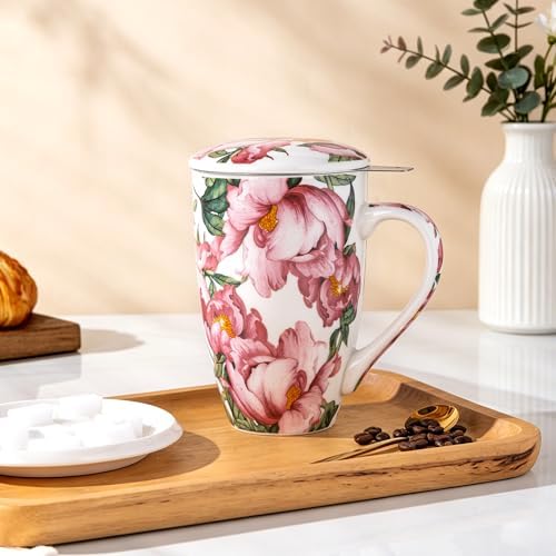 AmorArc Tea Cup With Infuser and Lid, 18oz Loose Leaf Tea Mug With Steeper