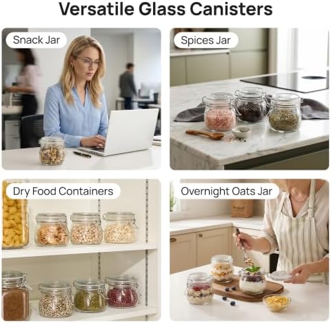 Vtopmart 16oz Glass Food Storage Jars with Airtight Clamp Lids, 3 Pack