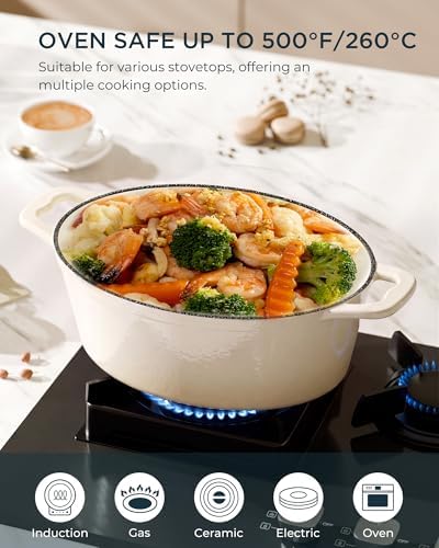 Enameled Cast Iron Dutch Oven - 9.3QT Dutch Oven Pot with Lid & Cotton Potholders - Heavy-Duty Non Stick Casserole Pot for Braising, Stews, Roasting, Baking, Suitable for All Stovetops, Cream White