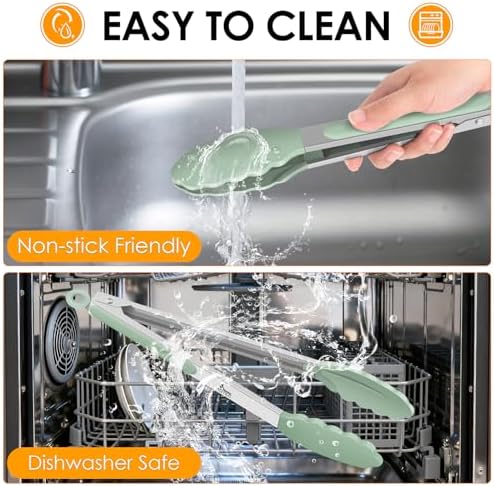 HOTEC Small Silicone Kitchen Tongs 7-Inch Mini Serving Tongs, Set of 3