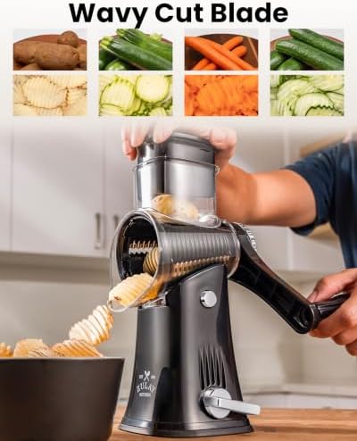 Rotary Cheese Grater Manual Hand Crank 5 Blade Shredder, Black & Chrome