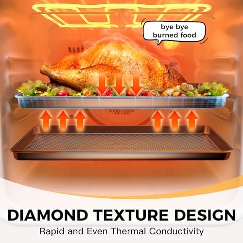 Quarter Sheet Baking Pan Nonstick - HONGBAKE Commercial Cookie Sheet for Baking with Diamond Texture Surface, 57% Thicker Carbon Steel 9 x 13 Baking pan
