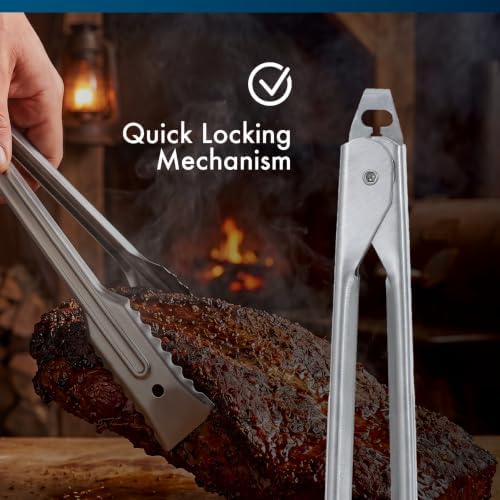 EDLUND Strong Tongs – 16-Inch Heavy-Duty Grill Tongs – Reinforced Stainless Steel Tongs for Grilling, Commercial Gripper Tips, Locking Handle, Made in USA
