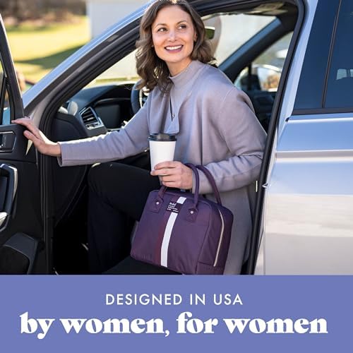 Fit & Fresh Bloomington Lunch Bag for Women - Insulated Large Lunch Box for Work with Containers, Leak-Resistant, Stain-Resistant, Zipper Closure, Plum Stripe (Pack of 4)