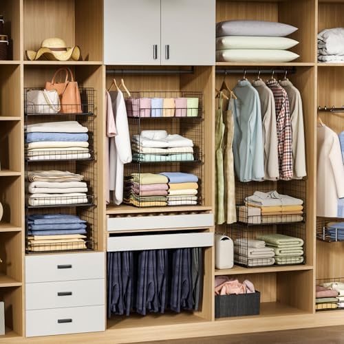 4 Tier Stackable Closet Organizers and Storage Shelves, Foldable Closet Shelf Organizer System, Stackable Storage Bins Drawers for Clothes Organizer System, Black(Patent No. 30022416)