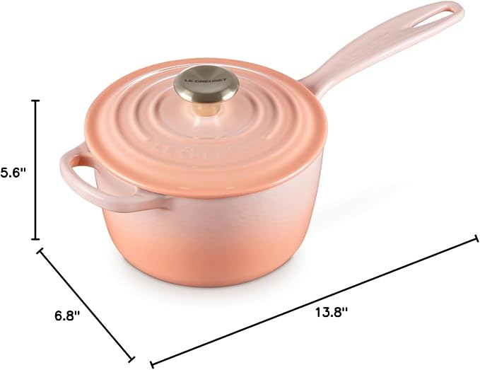 Le Creuset Enameled Cast Iron Signature Round Saucepan with Lid, 1.75qt., Peche