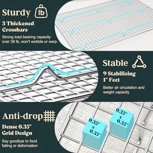 Cooling Racks for Cooking and Baking - 11.5"x16.5" Oven Safe Premium Stainless Steel Heavy Duty Baking Rack Tight-Wire, Fits Half Sheet Pan for Roasting & Grilling & Cooking - Set of 2