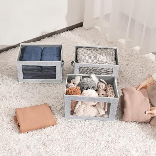 Homsorout Fabric Storage Bins with Lids - 3 Packs Storage Cubes with Window, Foldable Storage Baskets Bins for shelves, Closet Storage Boxes for Towels, Clothes, Home, Office, Blended