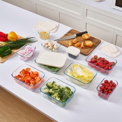 Glass Food Storage Containers with Lids β 12 Piece β 17.6 oz Glass with BPA-Free Leak Resistant Stackable Lids β Microwave, Oven & Dishwasher Safe β Ideal for Meal Prep & More - Vanilla Mist