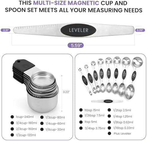 Magnetic Measuring Cups and Spoons Set-Heavy Duty 304 Stainless Steel