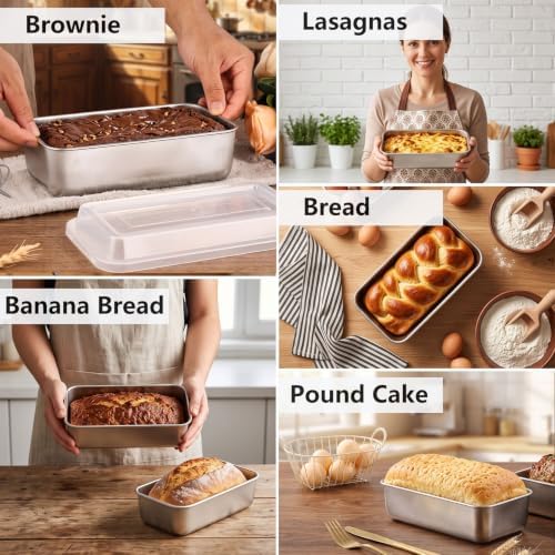 LIANYU 9 x 5 Inch Loaf Pan with Lid, Stainless Steel Bread Pan, Set of 4