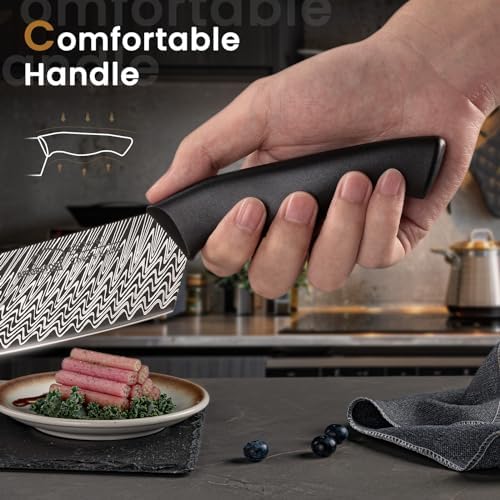 Amorston Knife Set, 15-Piece Kitchen Knife Set with Built-in Sharpener Block, German High-Carbon Stainless Steel, Dishwasher Safe, for Home Cooks and Everyday Meal Prep
