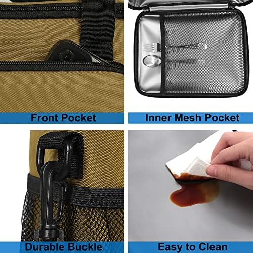 Femuar Lunch Bags for Women/Men, Insulated Lunch Bag for Work Office Picnic - Lunch Cooler Bag Leakproof Lunch Box with Adjustable Shoulder Strap - Khaki