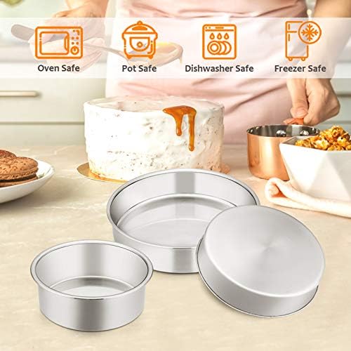 E-far Cake Pan Set of 3 (4 inch/6 inch/8 inch), Stainless Steel Small Round Layer Cake Baking Pans, Perfect for Tier Smash Cake, Non-Toxic & Healthy, Mirror Finish & Dishwasher Safe