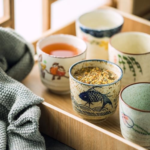 6 Pieces Japanese Tea Cups, 6 Oz Ceramic Coffee Cup with Good Heat Retention, No Handle Teacup Matcha Mug for Latte, Juice, Gift, Dishwasher Safe (Pack of 4)