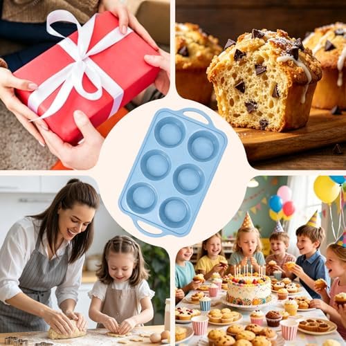 Jumbo Muffin Pan, Metal Reinforced Frame 6-Cup Large Silicone Cupcake Pan