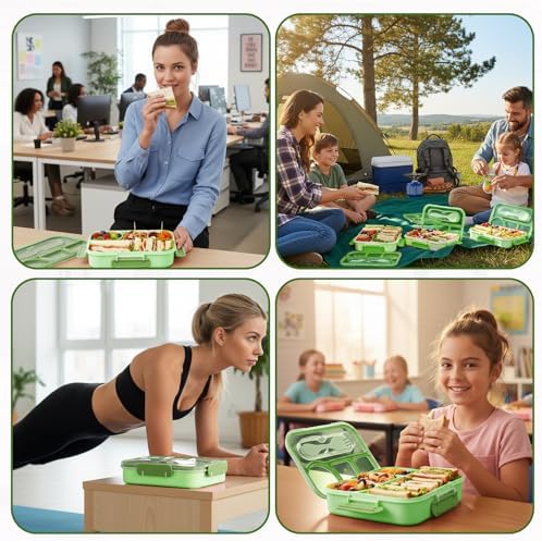 Bento Box for Adults, 4 Compartments Lunch Box, Lunch Containers, Green
