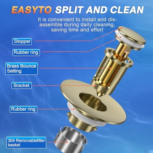 Bathroom Sink Drain Strainer,(4PCS) Pop-up Sink Drain Strainer with Removable Stainless Steel Strainer Basket Hair Catcher, Bathroom Sink Strainer for Bathroom Sink Stopper Replacement