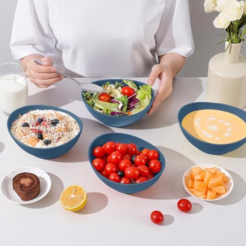 Wheat Straw Bowl 26 OZ - Unbreakable Serving Bowl Set of 4, Microwavable Bowls Set, Reusable Plastic Bowls for Cereal,Salad,Oatmeal,Soup, Kitchen Bowl (Blue)