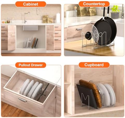 HzTinT 3 Pack Pot Lid Organizer, Holds 15 Lids, Plate & Cutting Board Rack