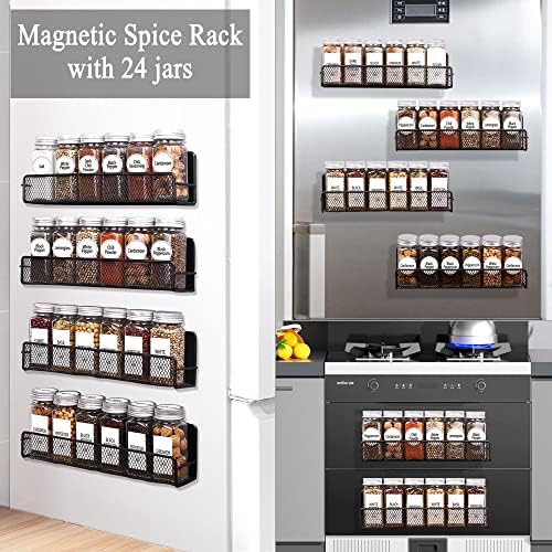 Churboro 4 Pack Magnetic Spice Rack for Refrigerator, 24 Spice Jars, Labels