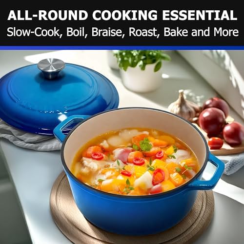 MUELLER HOME 4.5 QT Enameled Cast Iron Dutch Oven, Heavy-Duty Casserole Dish and Braiser Pan with Lid and Stainless Knob, Oven-Safe up to 500° F & Across All Cooktops, Aqua Blue