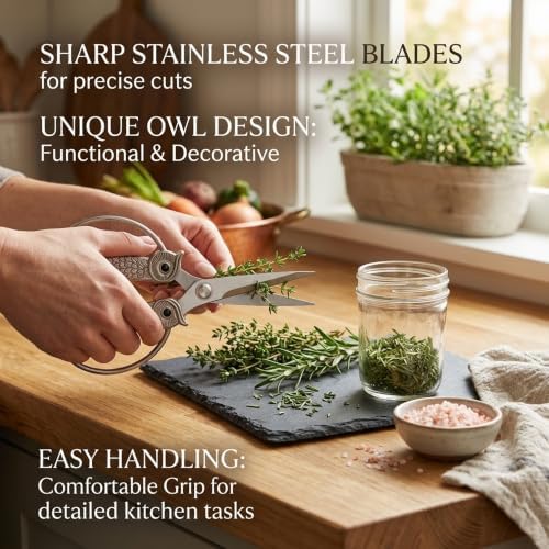 XSNBRD All Purpose Kitchen Shears,Pearl Nickel Stainless Steel Owl Scissors