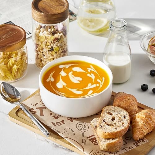 MALACASA 24 OZ Cereal Bowls Set of 6, Ceramic Soup Oatmeal Bowls, White