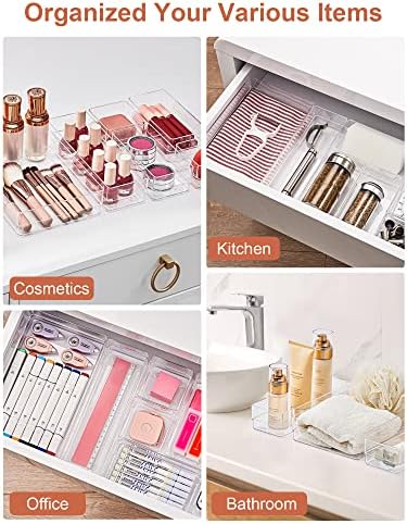SMARTAKE 22 PCS Drawer Organizer, 4-Size Desk Bathroom Drawer Organizer
