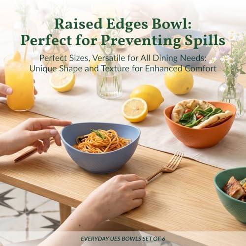 Homienly Wheat Straw Bowls 26 OZ Oval Serving Bowls 6 PCS Unbreakable Plastic Cereal Bowls for Kitchen, Party, Camping, Dorm, RV Bowl Set for Soup, Salad, Snack, Microwave and Dishwasher Safe (Multi)