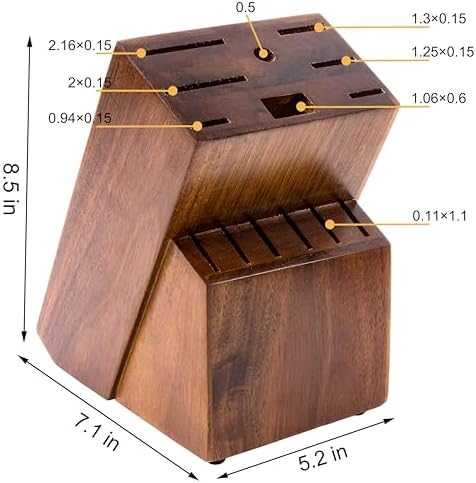RedCall Universal Knife Block Without Knives - 14 Slot Wooden Knife Holder for Countertop, Large Bamboo Knife Storage Organizer, Butcher Block Knife Stand for Kitchen
