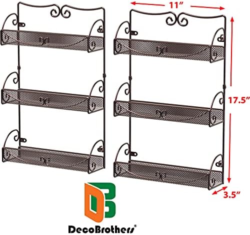 Deco Brothers 3 Tier Wall Mounted Hanging Spice Rack, Bronze, 2 Pack