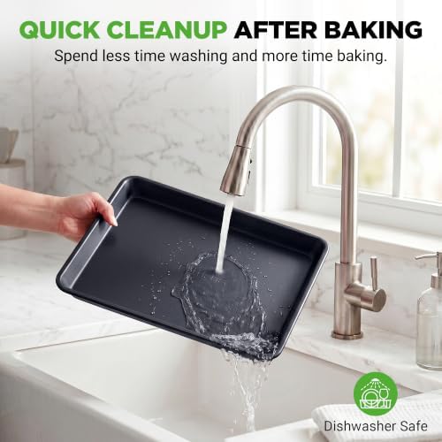 NutriChef Non-Stick Cookie Sheet Baking Pans, 2-Piece Oven Baking Trays w/ Superior Nonstick Coating - 15" x 11" & 13" x 9" Sizes for Convenient Roasting & Baking - Dishwasher Safe