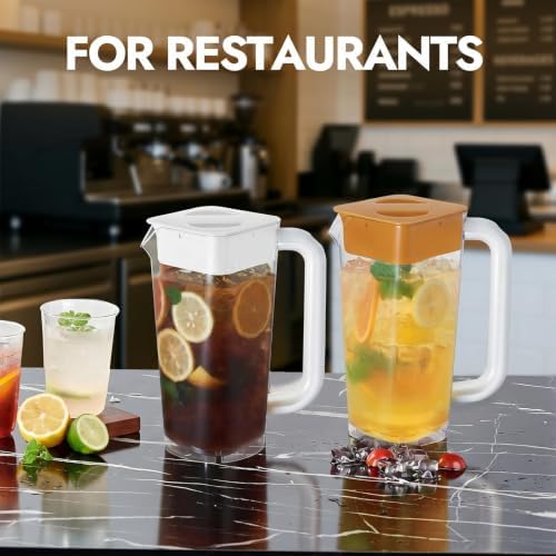 CURTA 2 Pack Plastic Pitcher with Lid, 2L Heavy-Duty Shatterproof Pitchers Clear Water Pitcher with Handle for Lemonade, Coffee,Iced Tea, Milk, Juice, Beverages