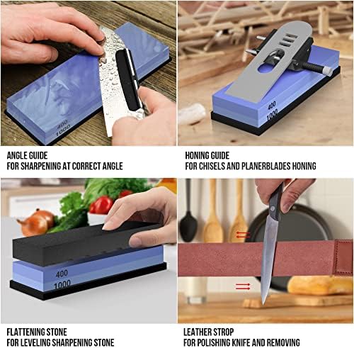 Whetstone Knife Sharpening Stone Set, Double-Sided Grit 400/1000 3000/8000
