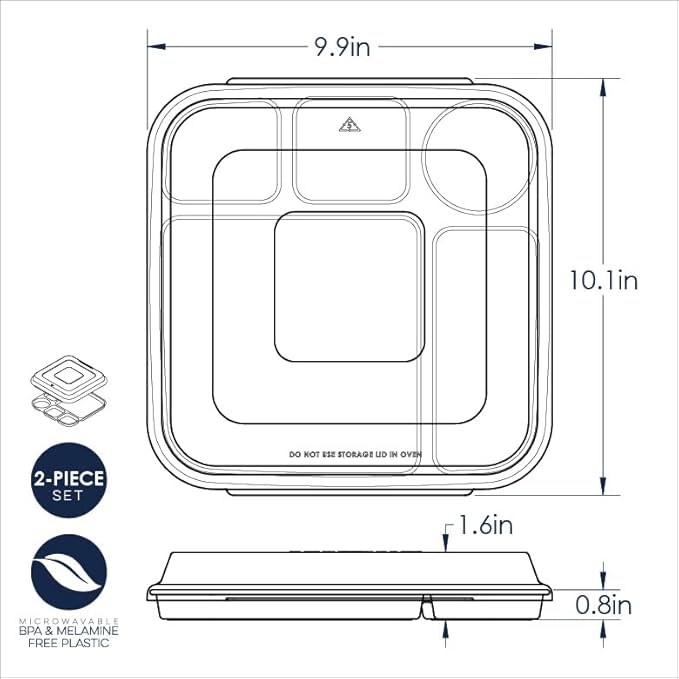 Nordic Ware Divided Meal Tray with Lid, White, Microwave Safe Polypropylene