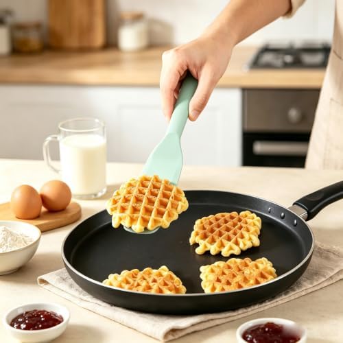 【2 Pack】Kunovo Small Spatula for Nonstick Cookware Mini Spatulas for kitchen Use,Heat-Resistant Silicone Thin Spatula Cooking Baking (2 Pack-Blue)
